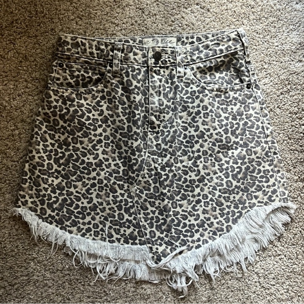 Free People Leopard denim skirt
